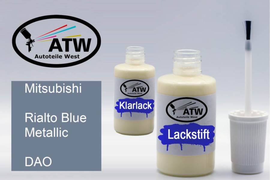 Mitsubishi, Rialto Blue Metallic, DAO: 20ml Lackstift + 20ml Klarlack - Set, von ATW Autoteile West.